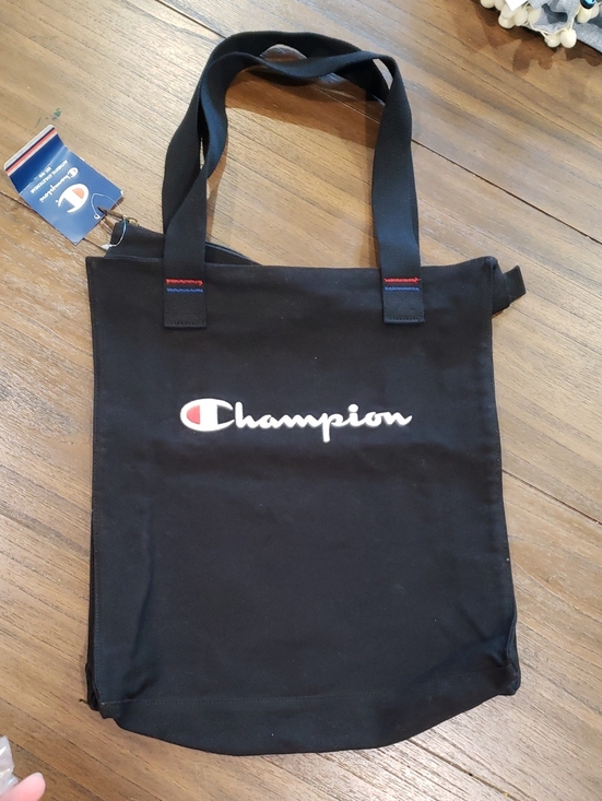Champion Other - Champion Black Canvas Messenger Tote with White Logo